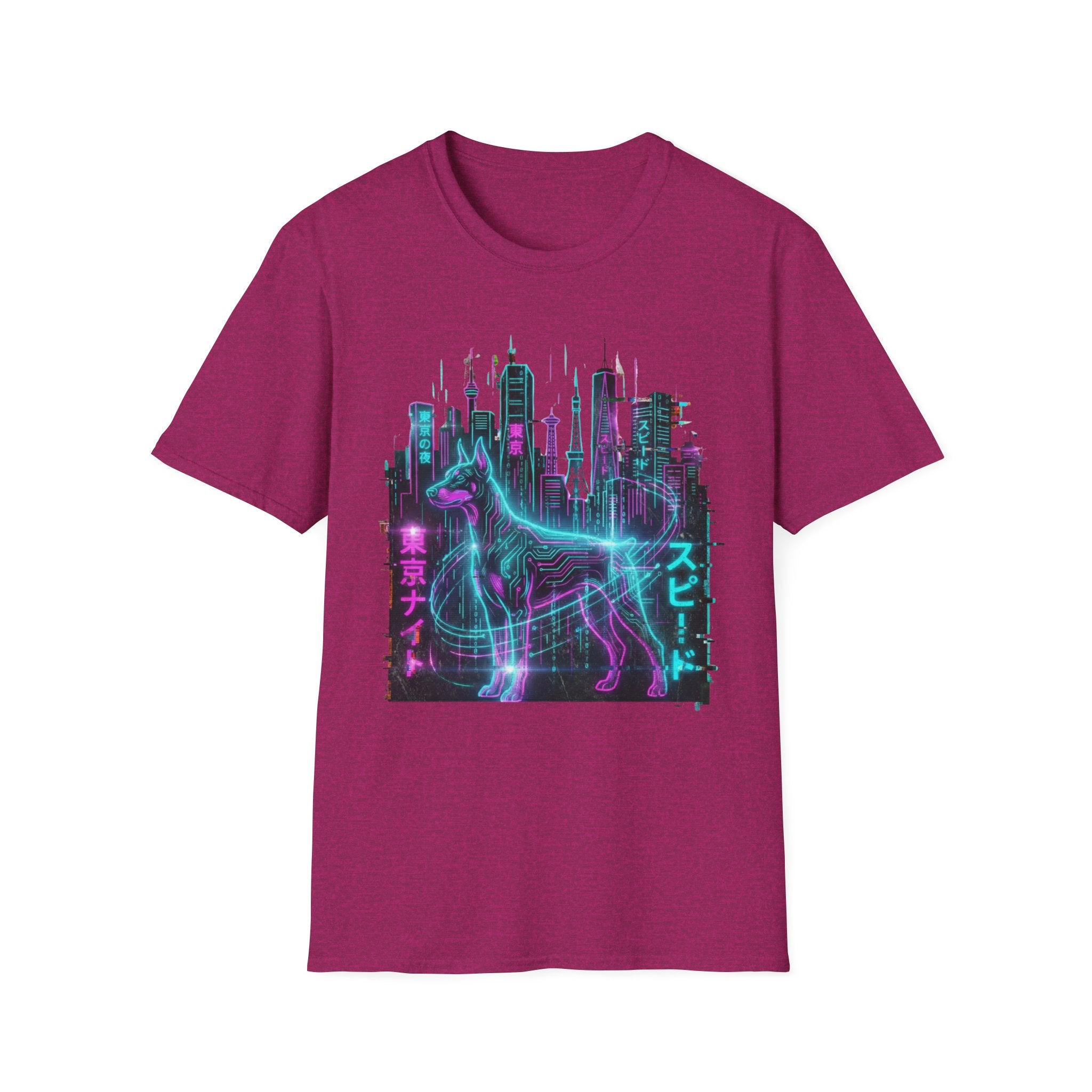 Cyberpunk Neon Wolf T-Shirt — Retro Tokyo Skyline Graphic