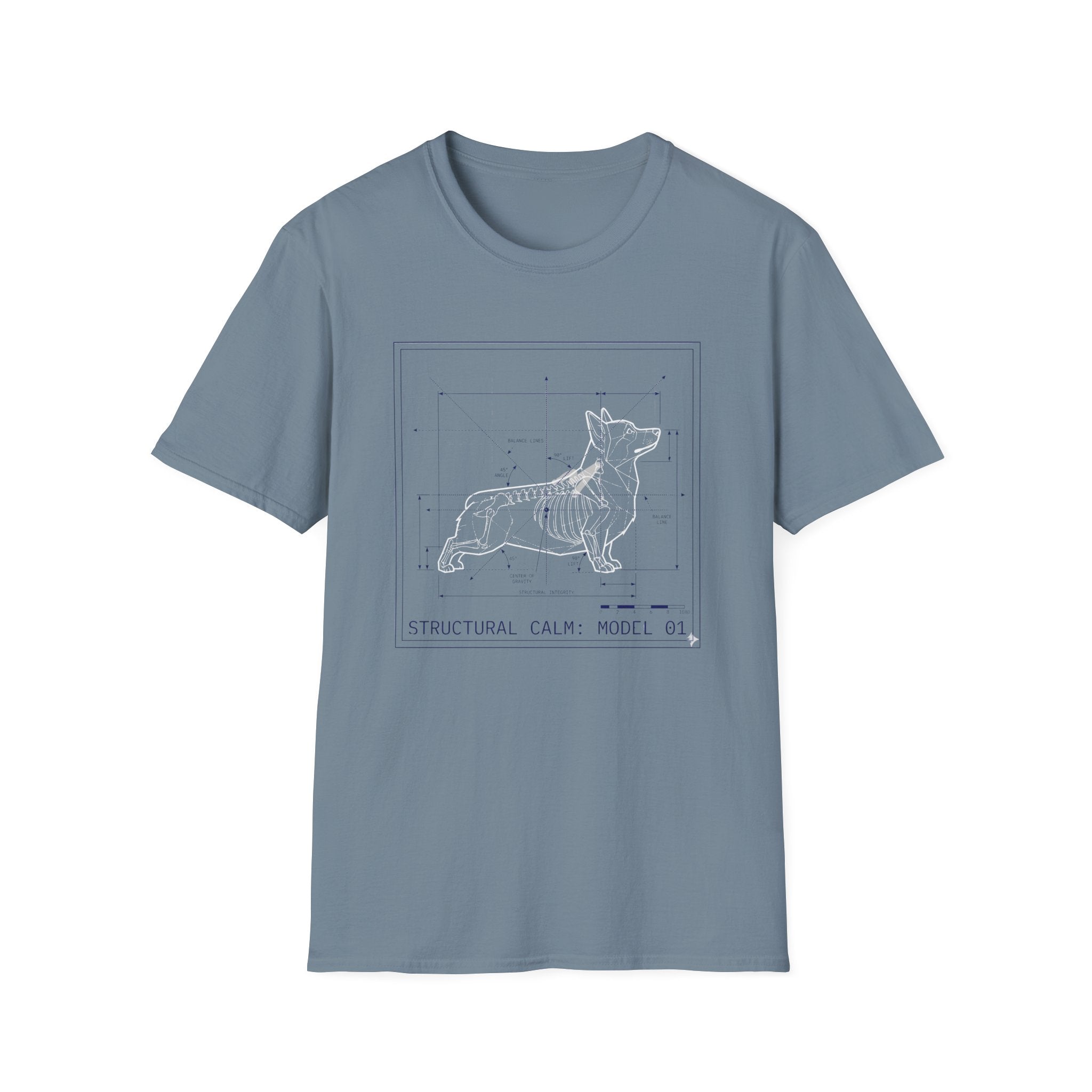 Calm Structural Model Dog T-Shirt — 'Structural Calm Model 01' Minimalist Graphic Tee