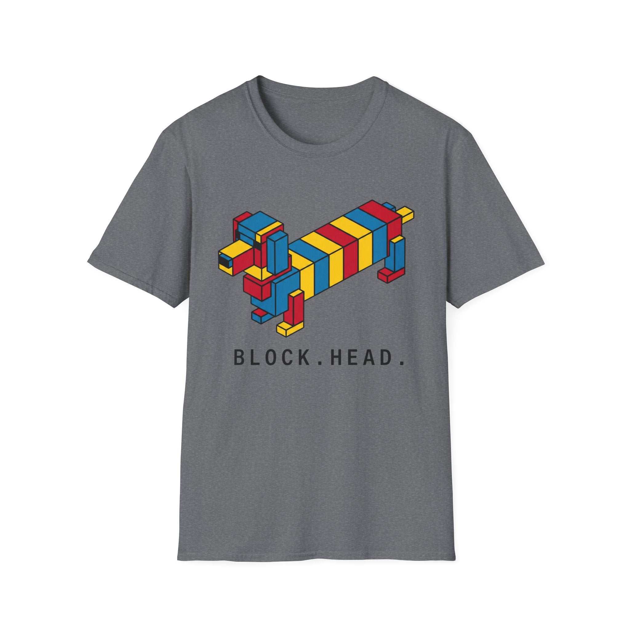 Block Head Tee — Retro Isometric Block Dog Graphic T-Shirt