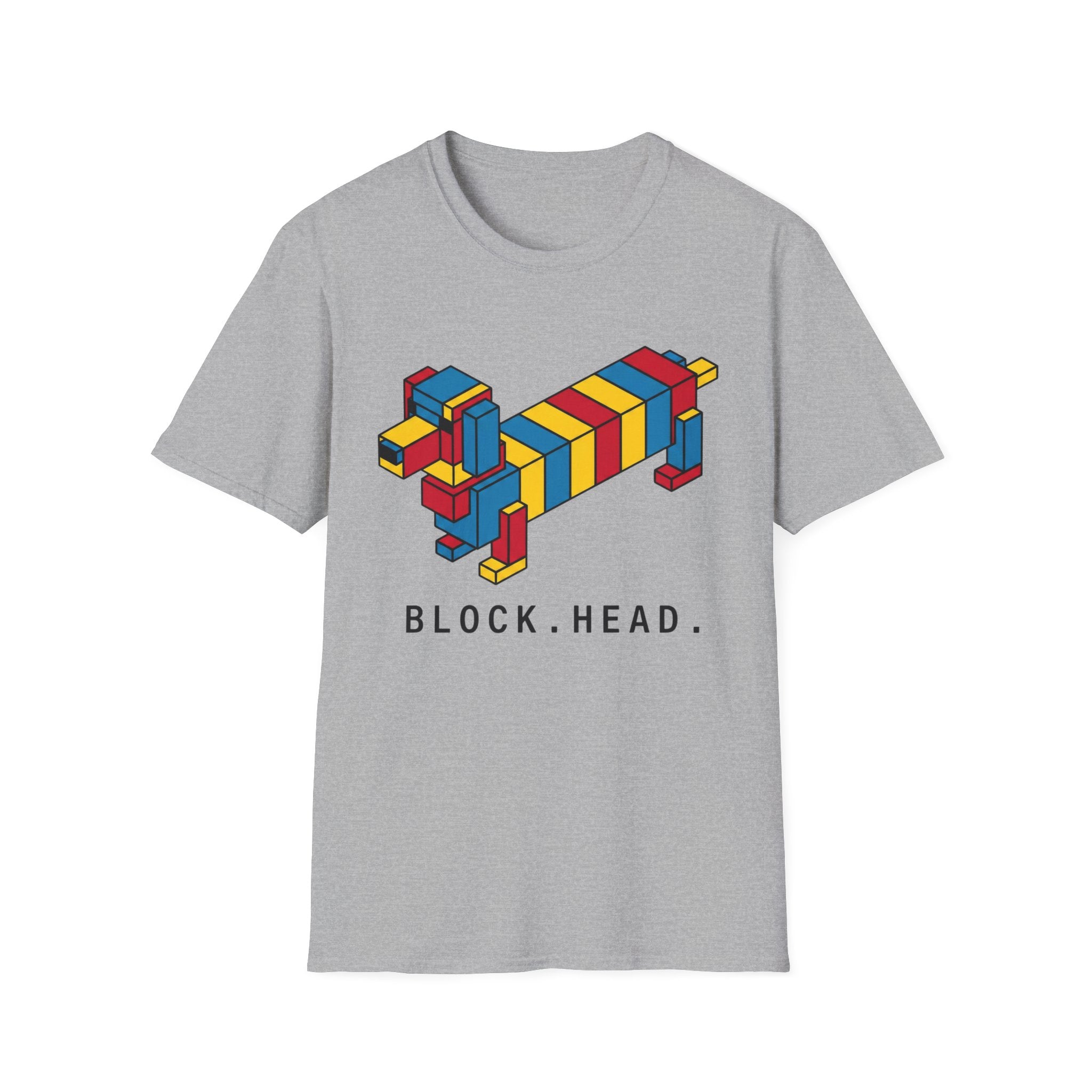 Block Head Tee — Retro Isometric Block Dog Graphic T-Shirt