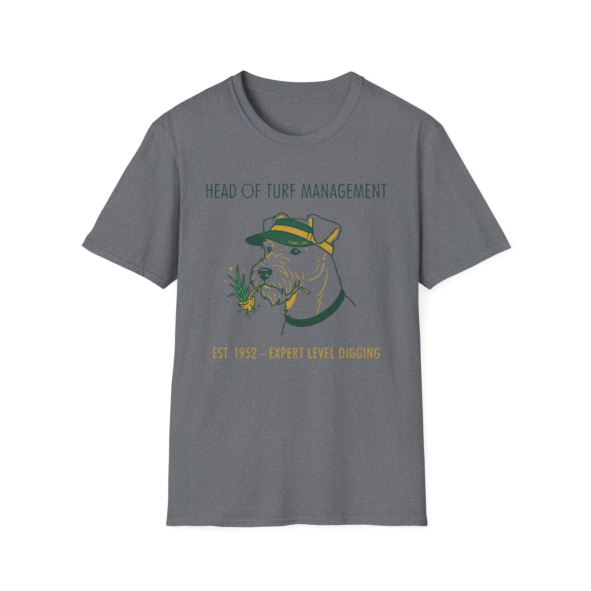 "Head of Turf Management" Dog Gardener Tee — Est. 1952, Expert Level Digging