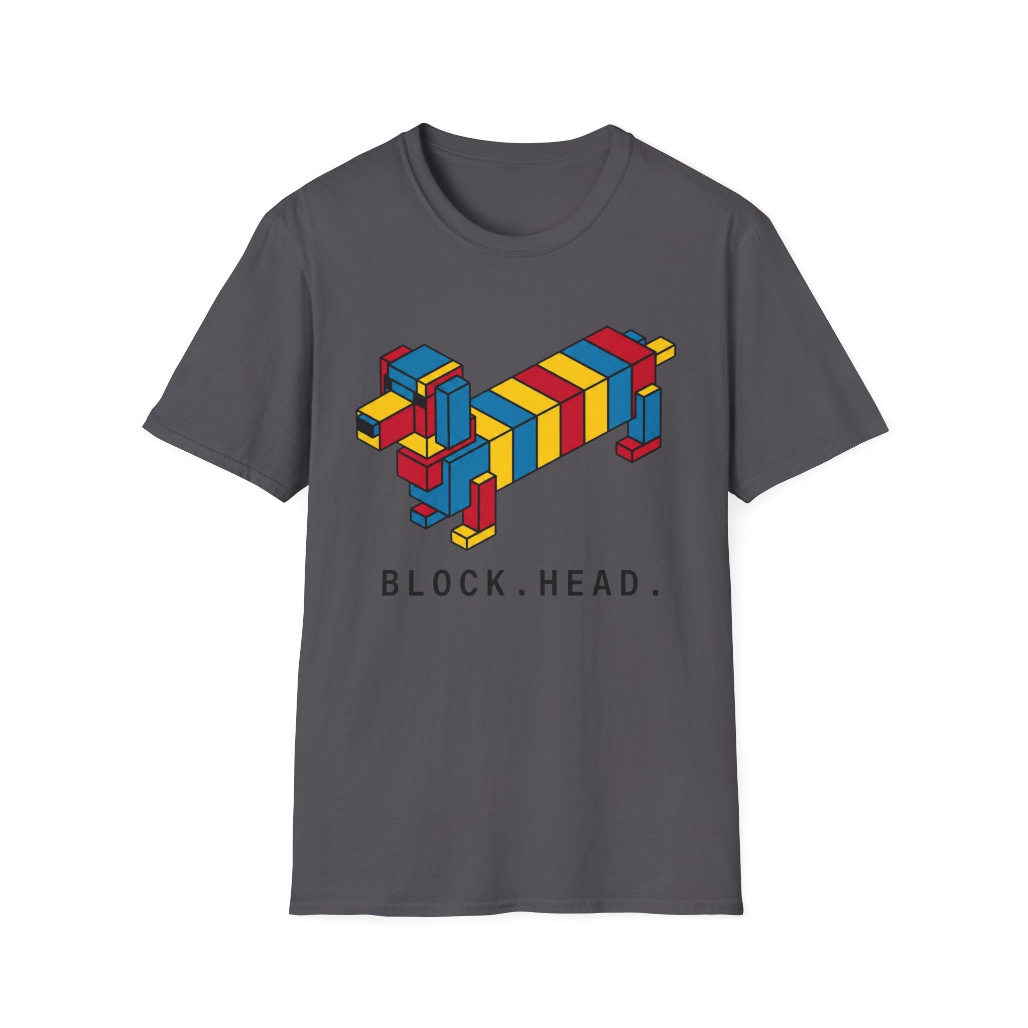 Block Head Tee — Retro Isometric Block Dog Graphic T-Shirt