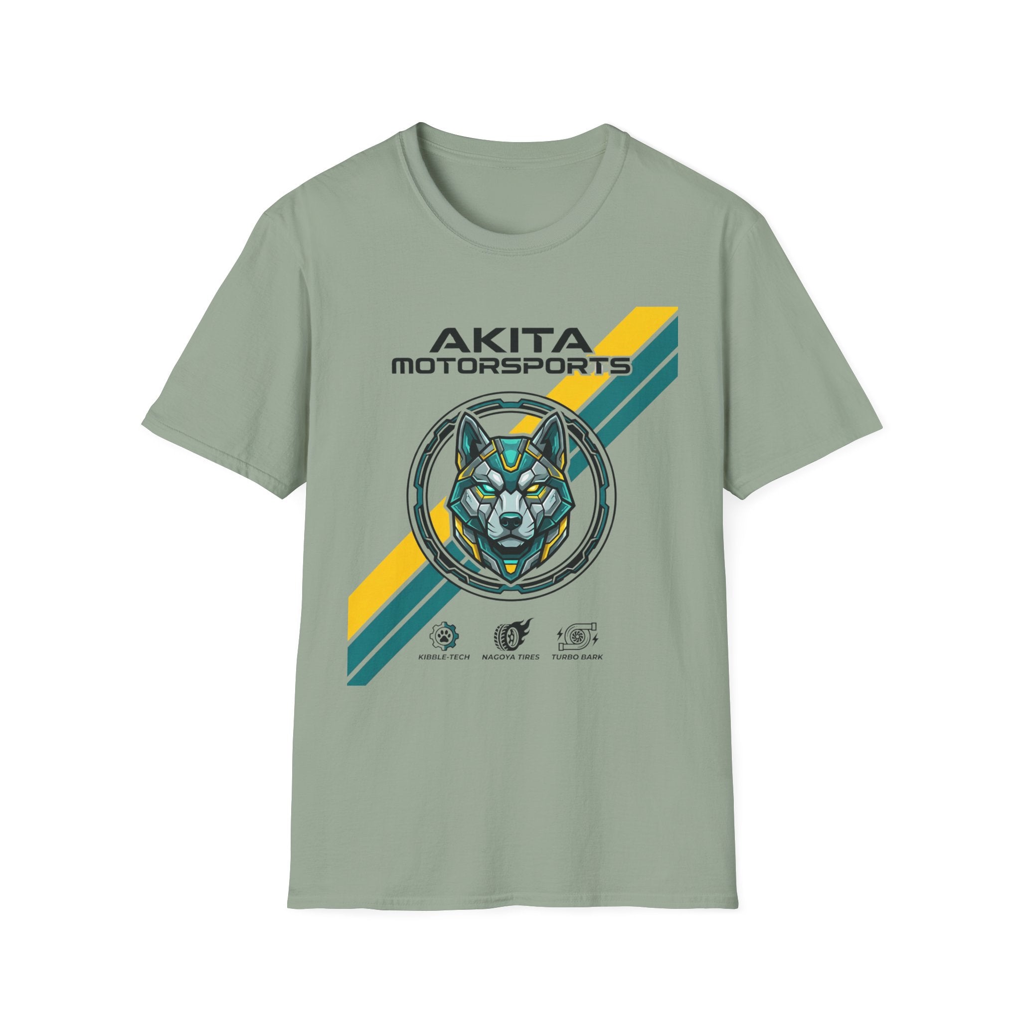 Akita Motorsports Racing T-Shirt — Retro Stripe Dog Helmet Tee