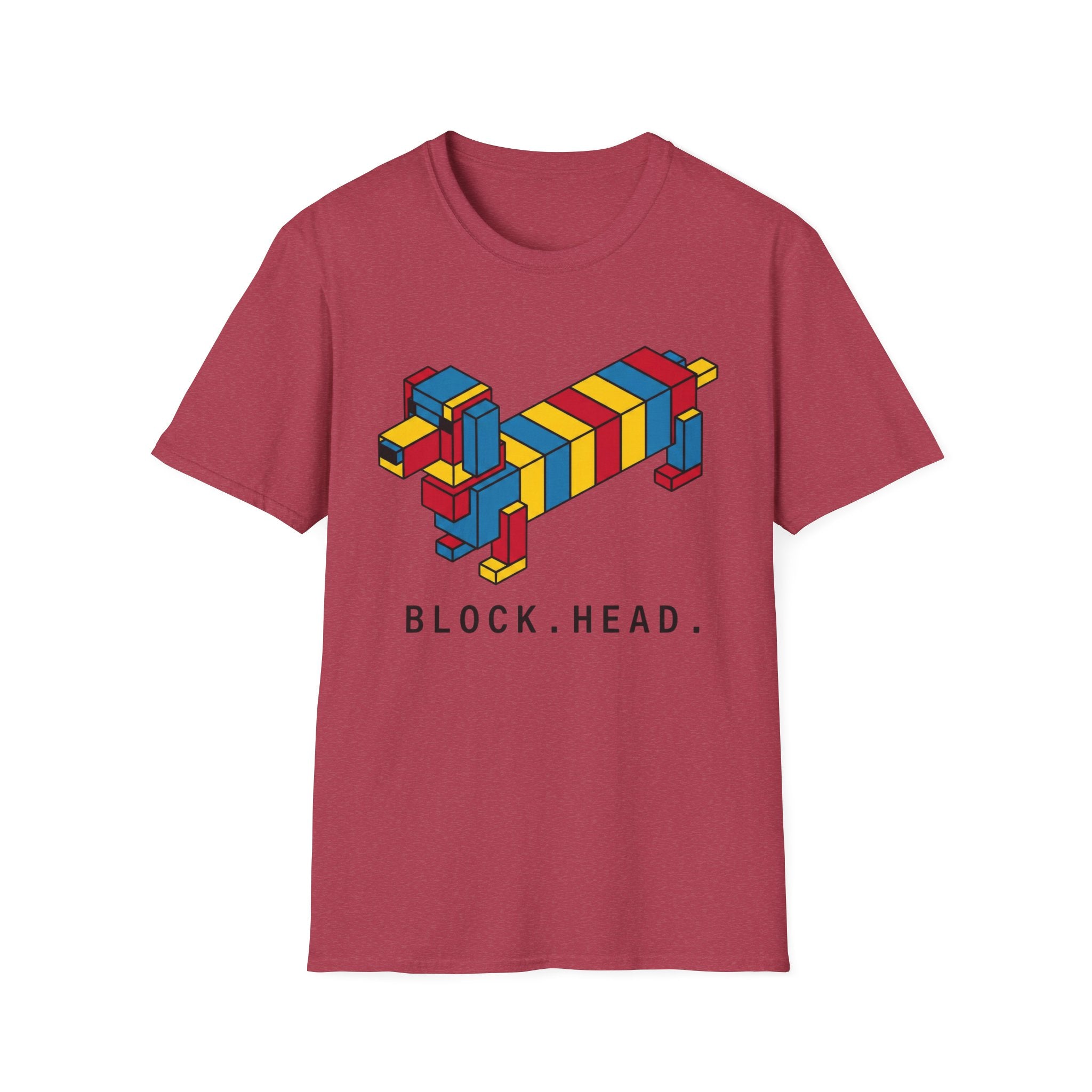 Block Head Tee — Retro Isometric Block Dog Graphic T-Shirt