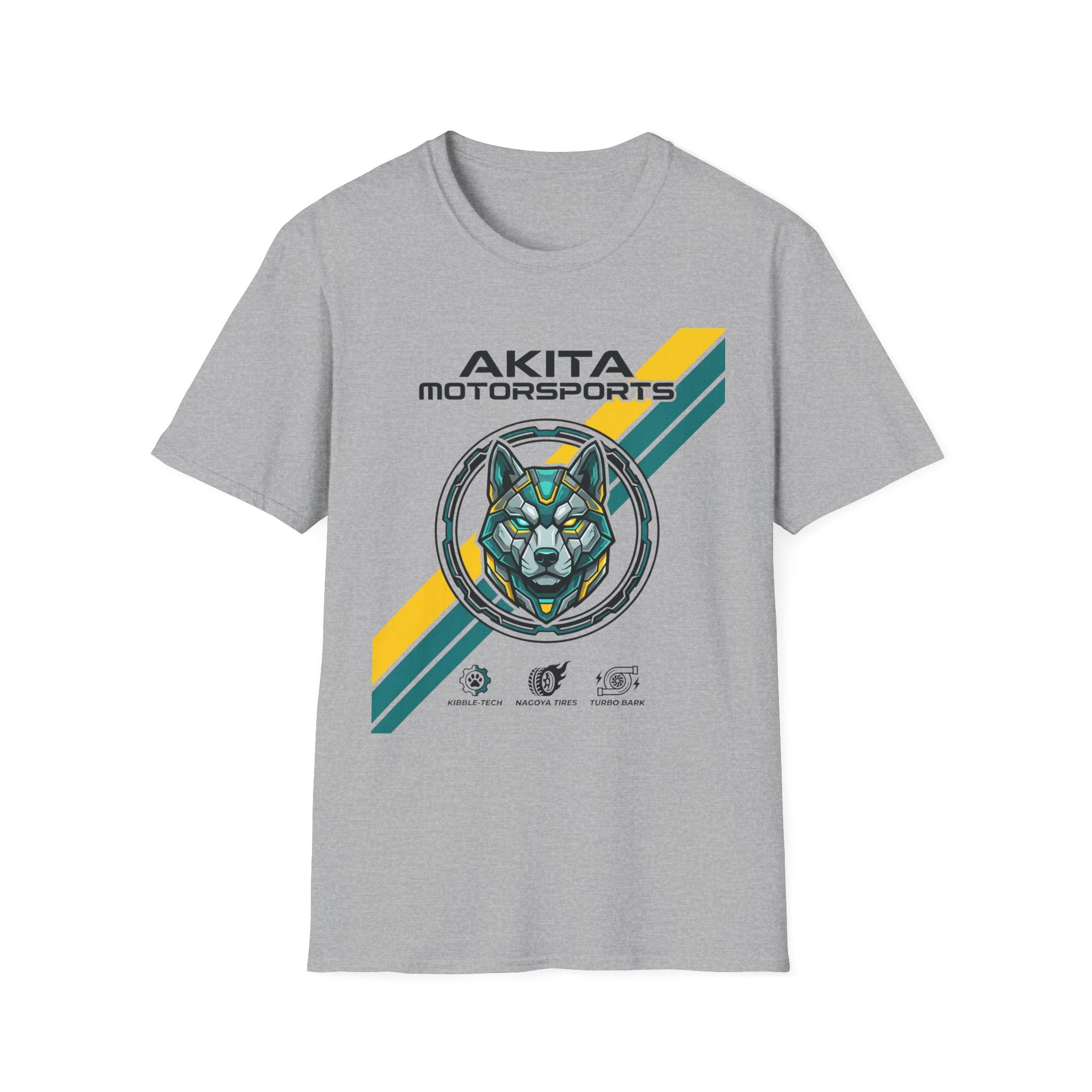 Akita Motorsports Racing T-Shirt — Retro Stripe Dog Helmet Tee