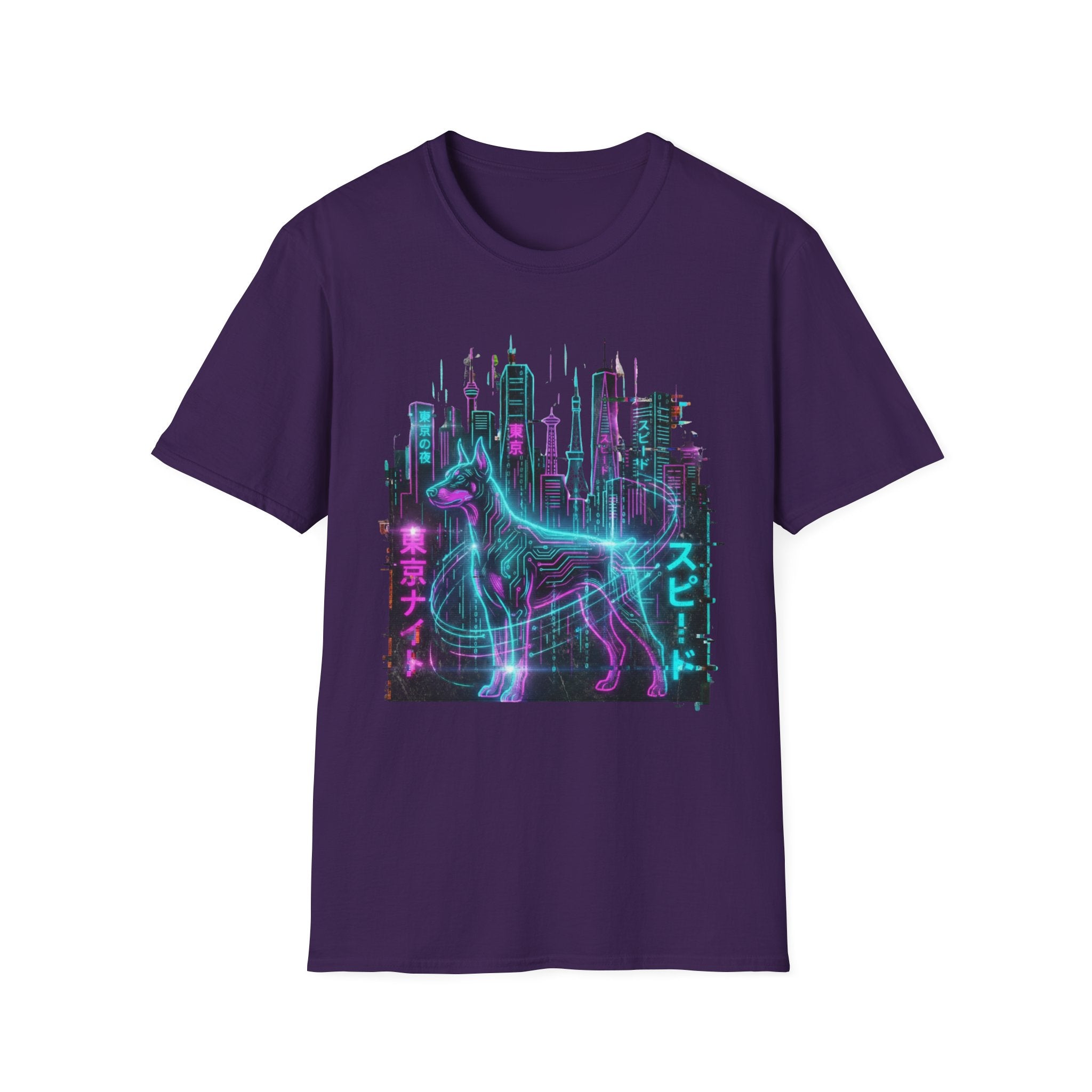 Cyberpunk Neon Wolf T-Shirt — Retro Tokyo Skyline Graphic