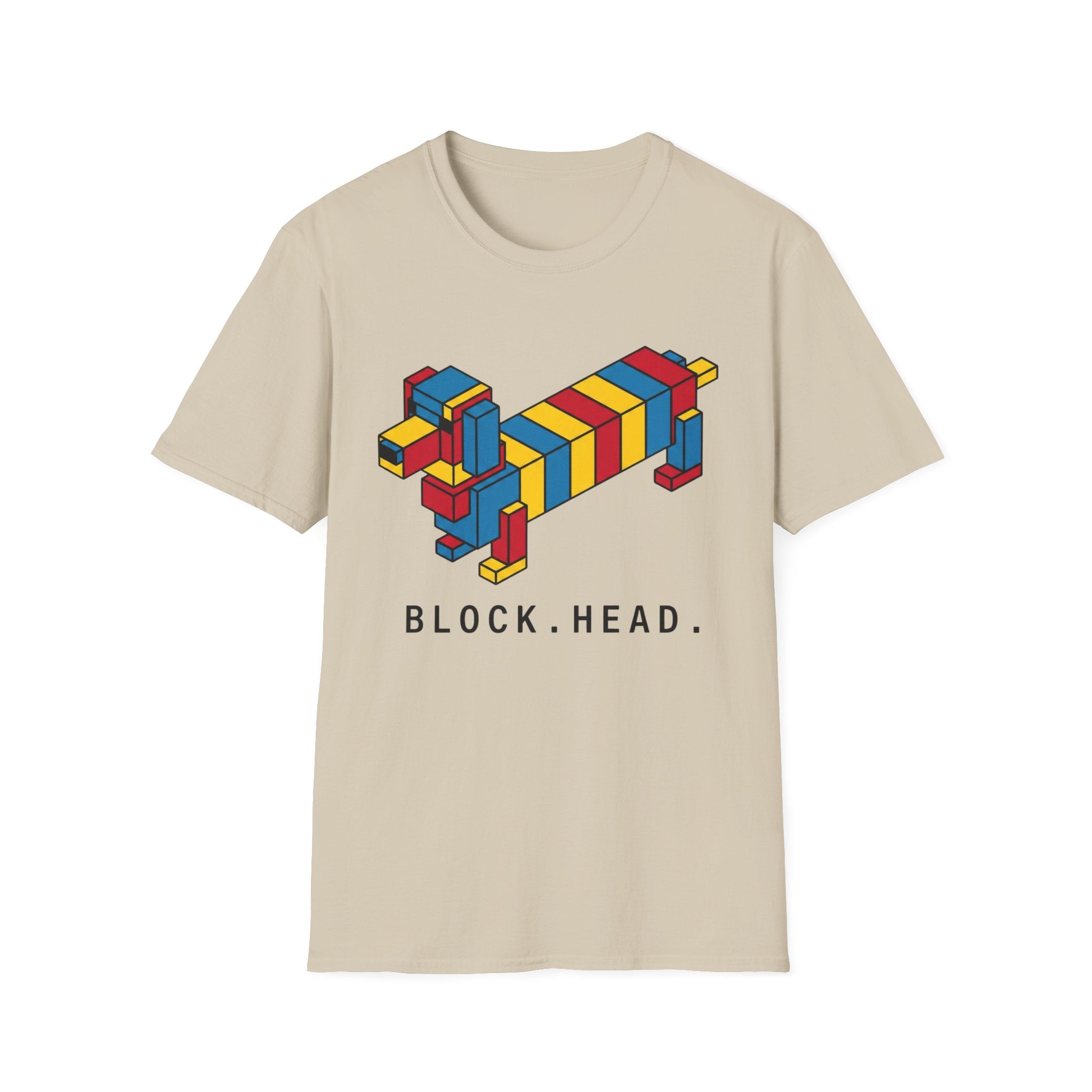 Block Head Tee — Retro Isometric Block Dog Graphic T-Shirt