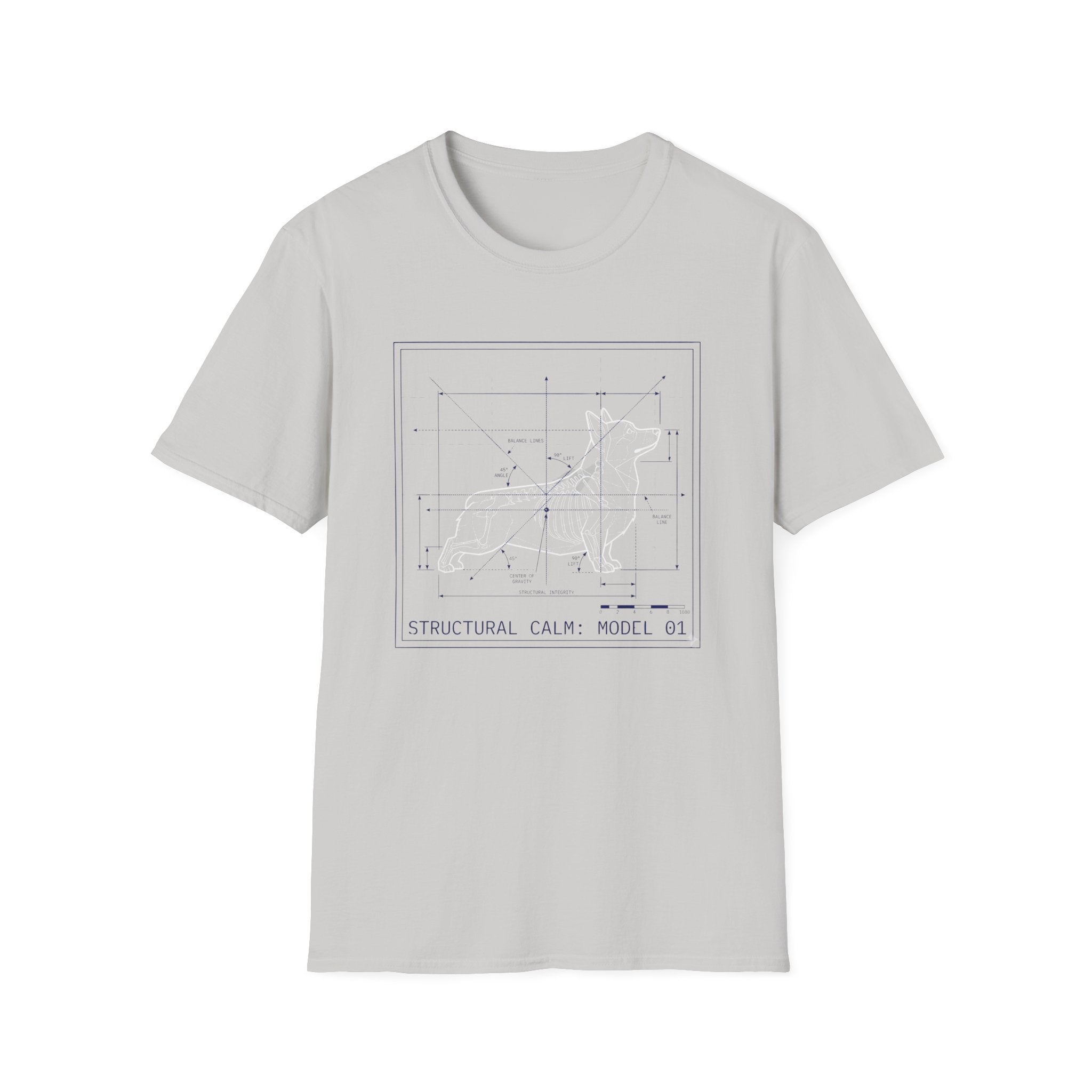 Calm Structural Model Dog T-Shirt — 'Structural Calm Model 01' Minimalist Graphic Tee