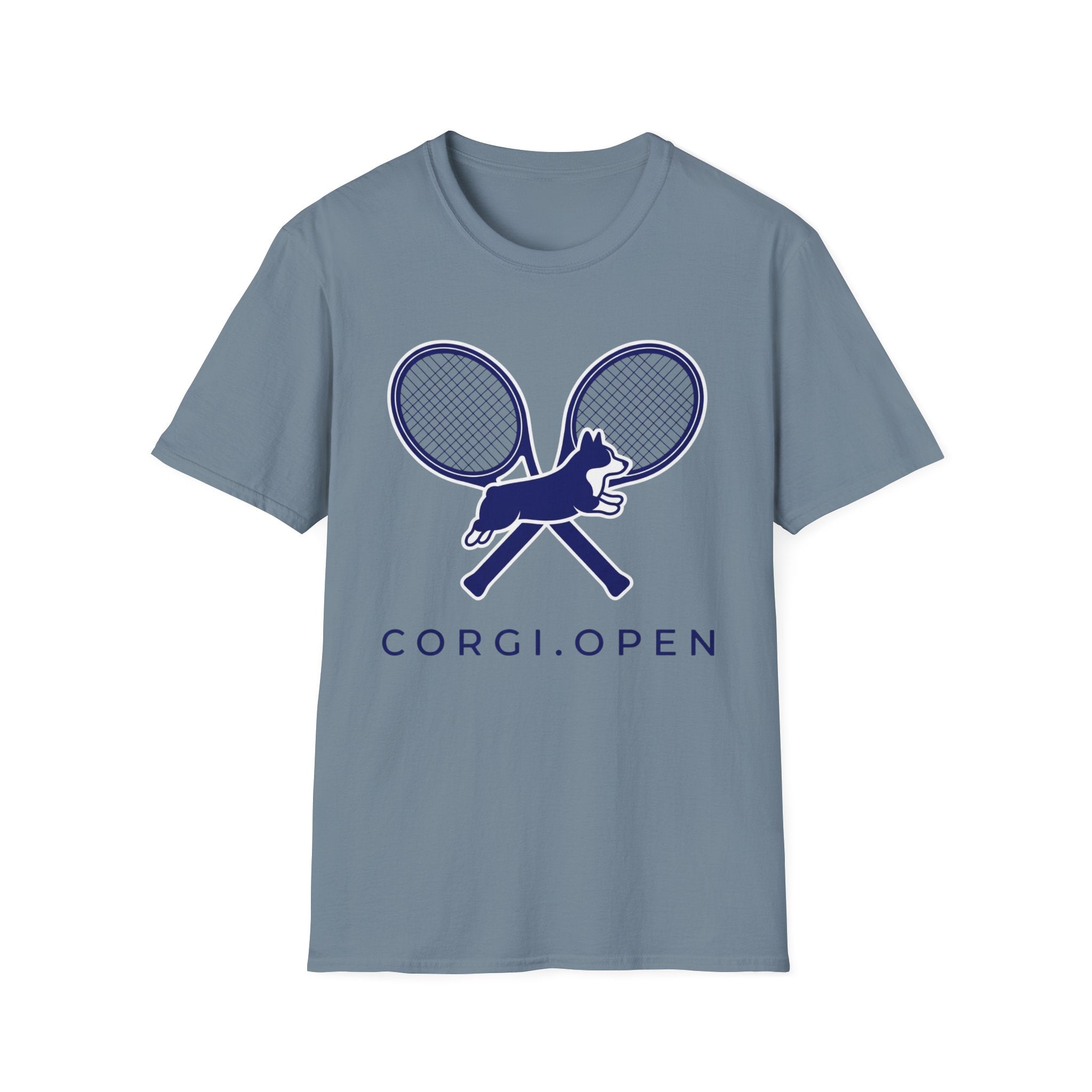 Corgi Open Tennis T-Shirt — Cute Corgi & Racket Graphic Tee