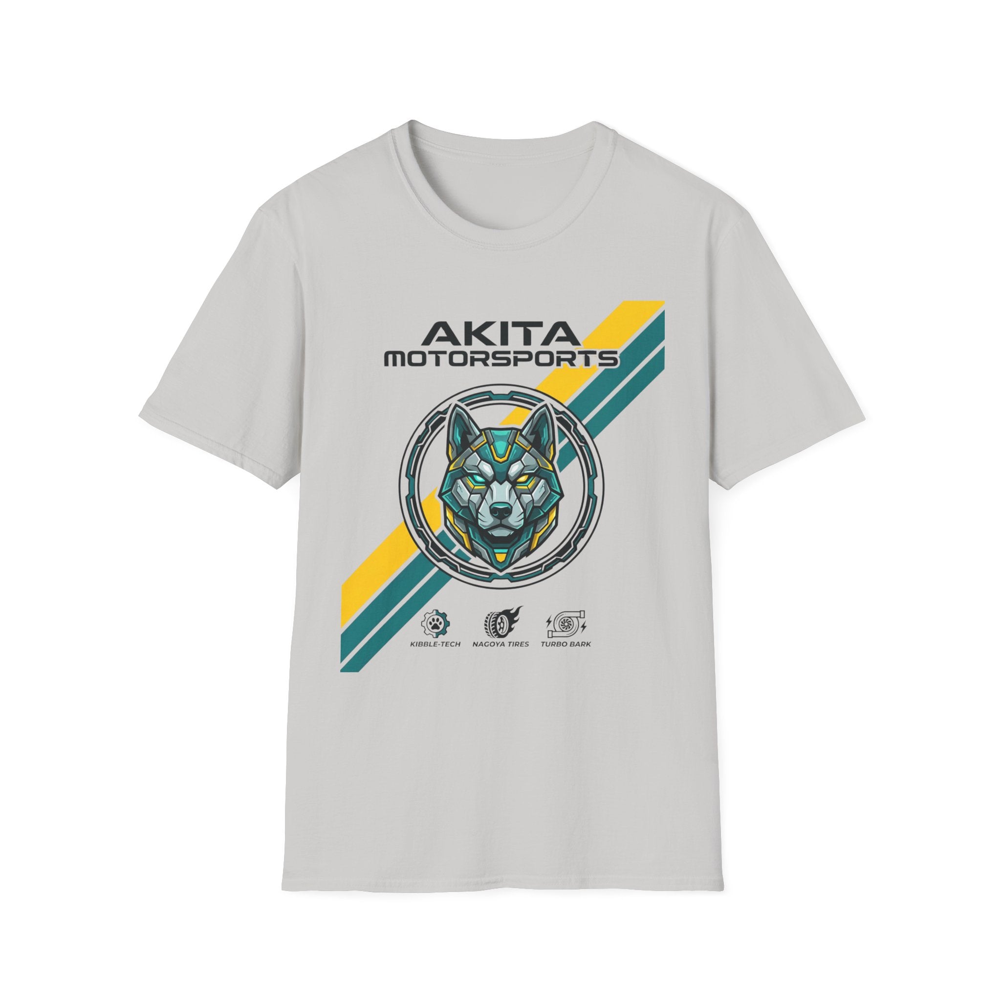Akita Motorsports Racing T-Shirt — Retro Stripe Dog Helmet Tee
