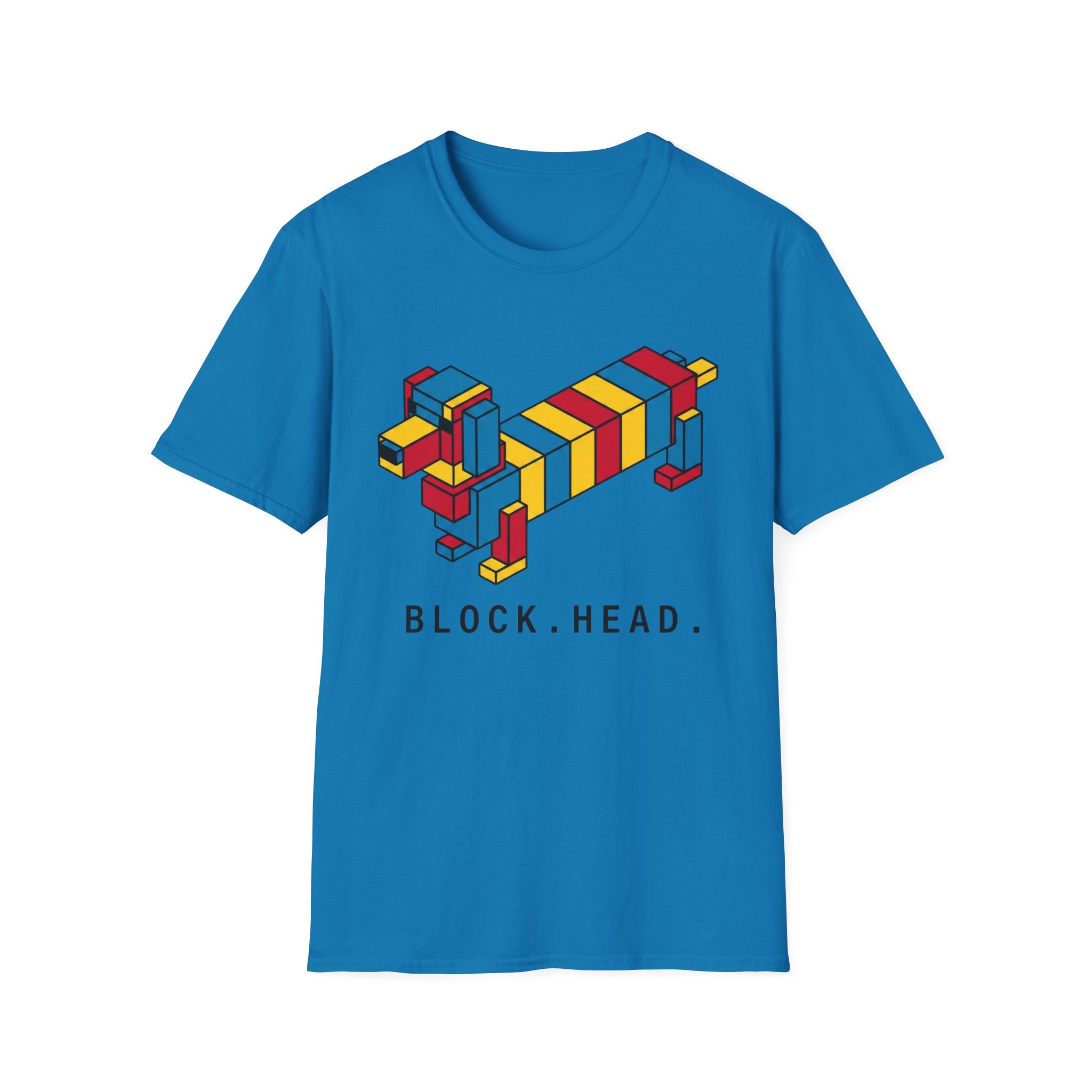 Block Head Tee — Retro Isometric Block Dog Graphic T-Shirt