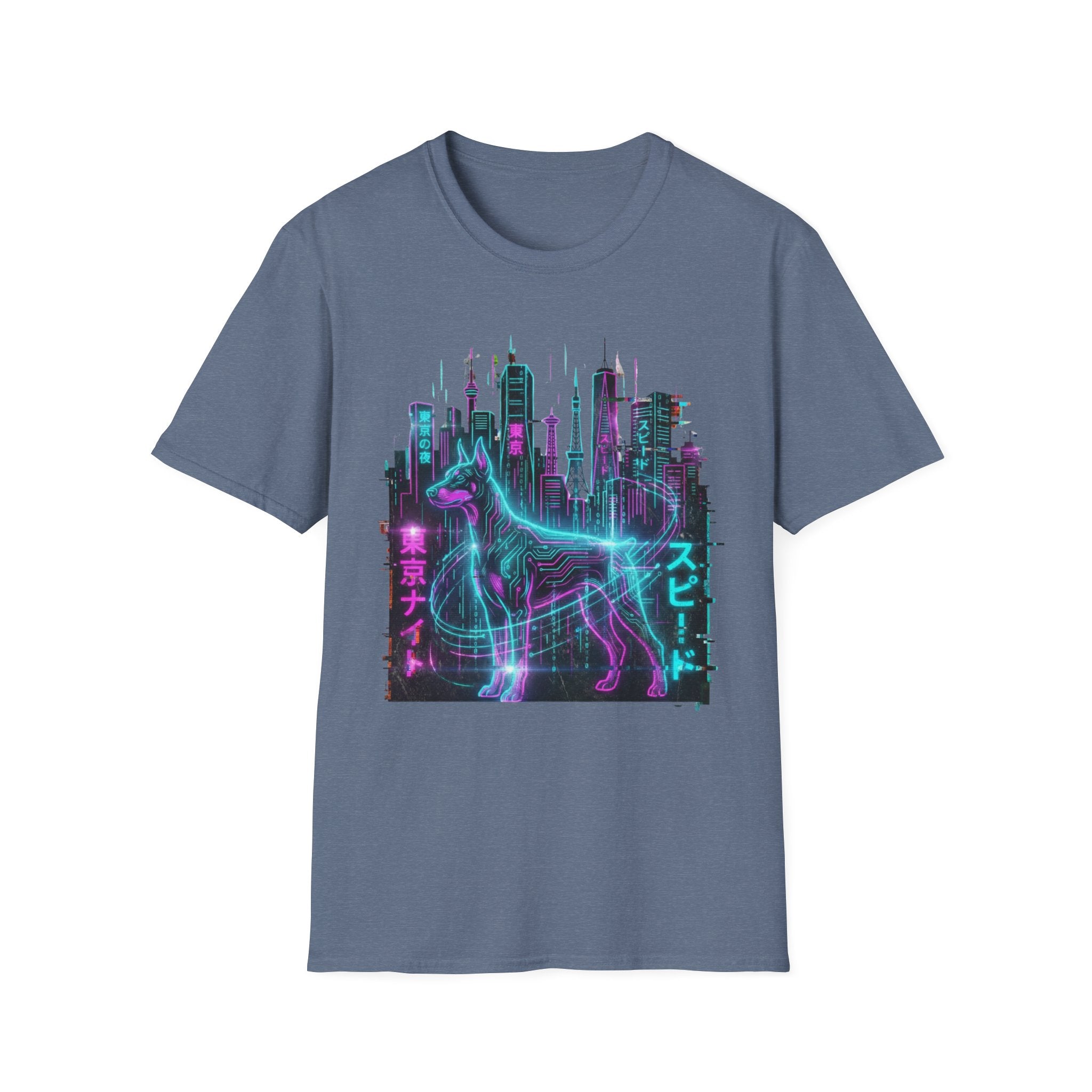 Cyberpunk Neon Wolf T-Shirt — Retro Tokyo Skyline Graphic