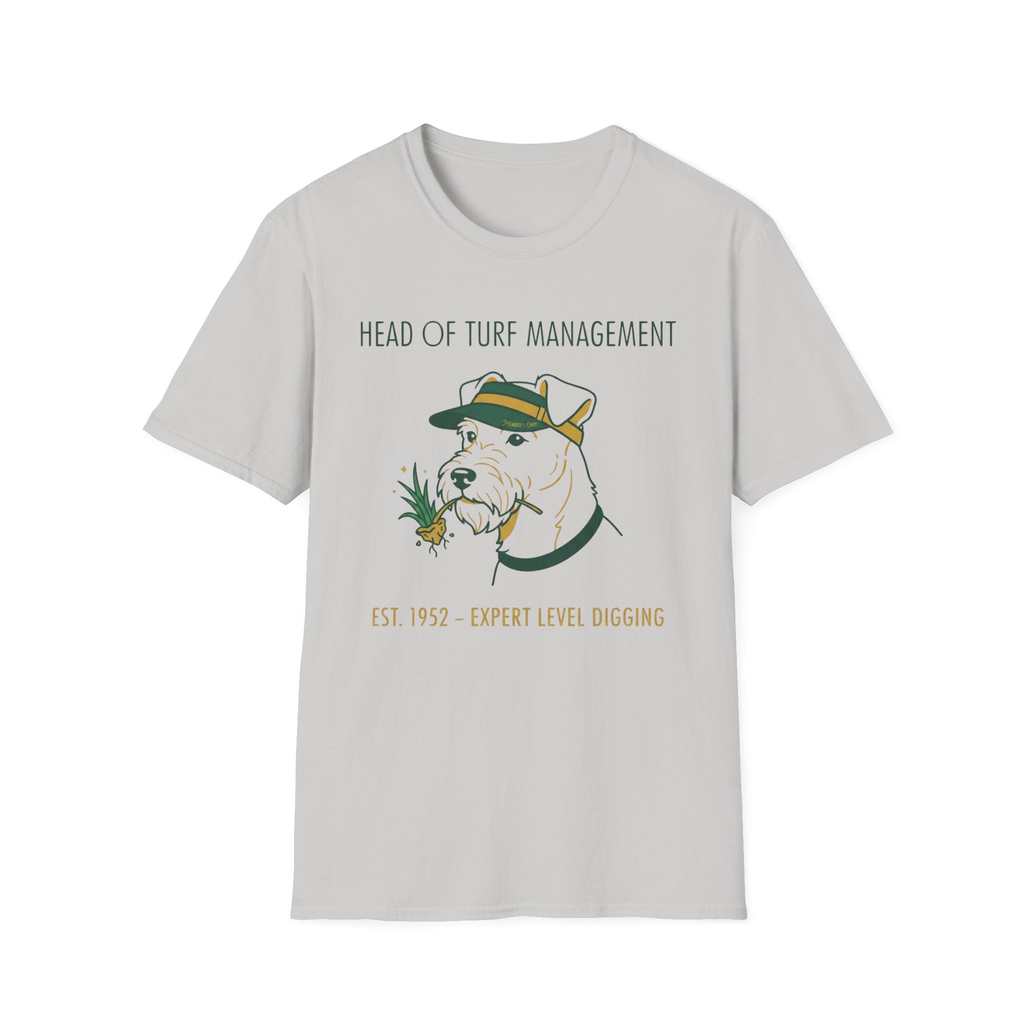 "Head of Turf Management" Dog Gardener Tee — Est. 1952, Expert Level Digging