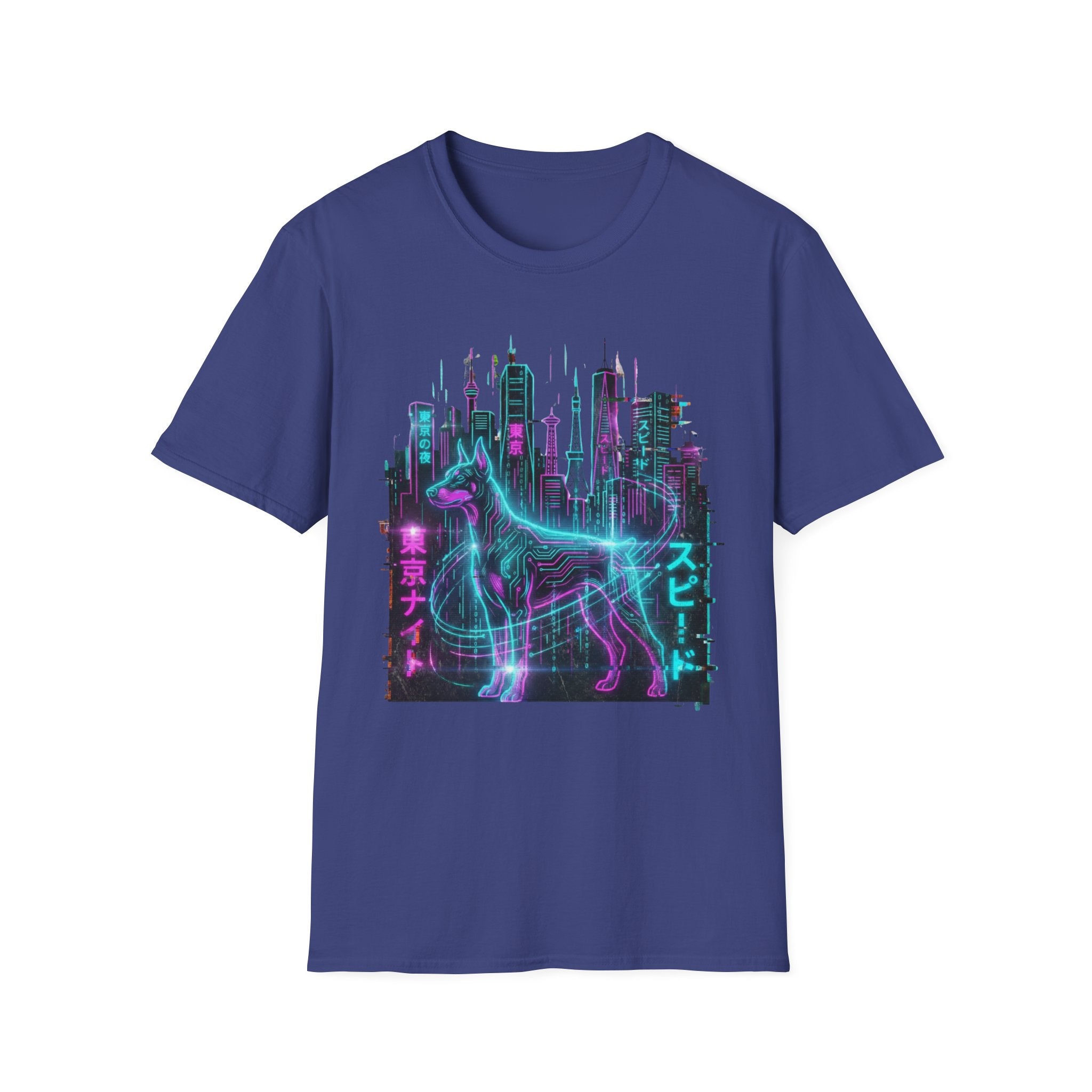 Cyberpunk Neon Wolf T-Shirt — Retro Tokyo Skyline Graphic