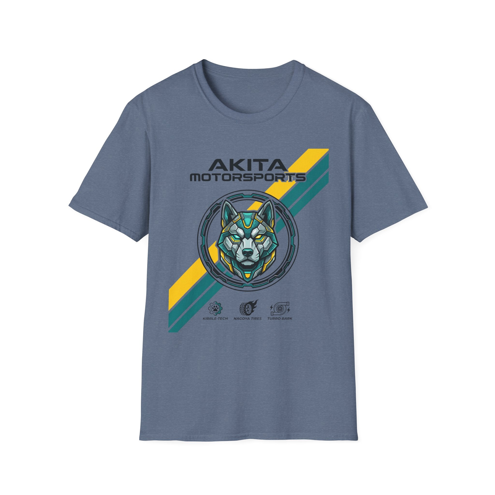 Akita Motorsports Racing T-Shirt — Retro Stripe Dog Helmet Tee