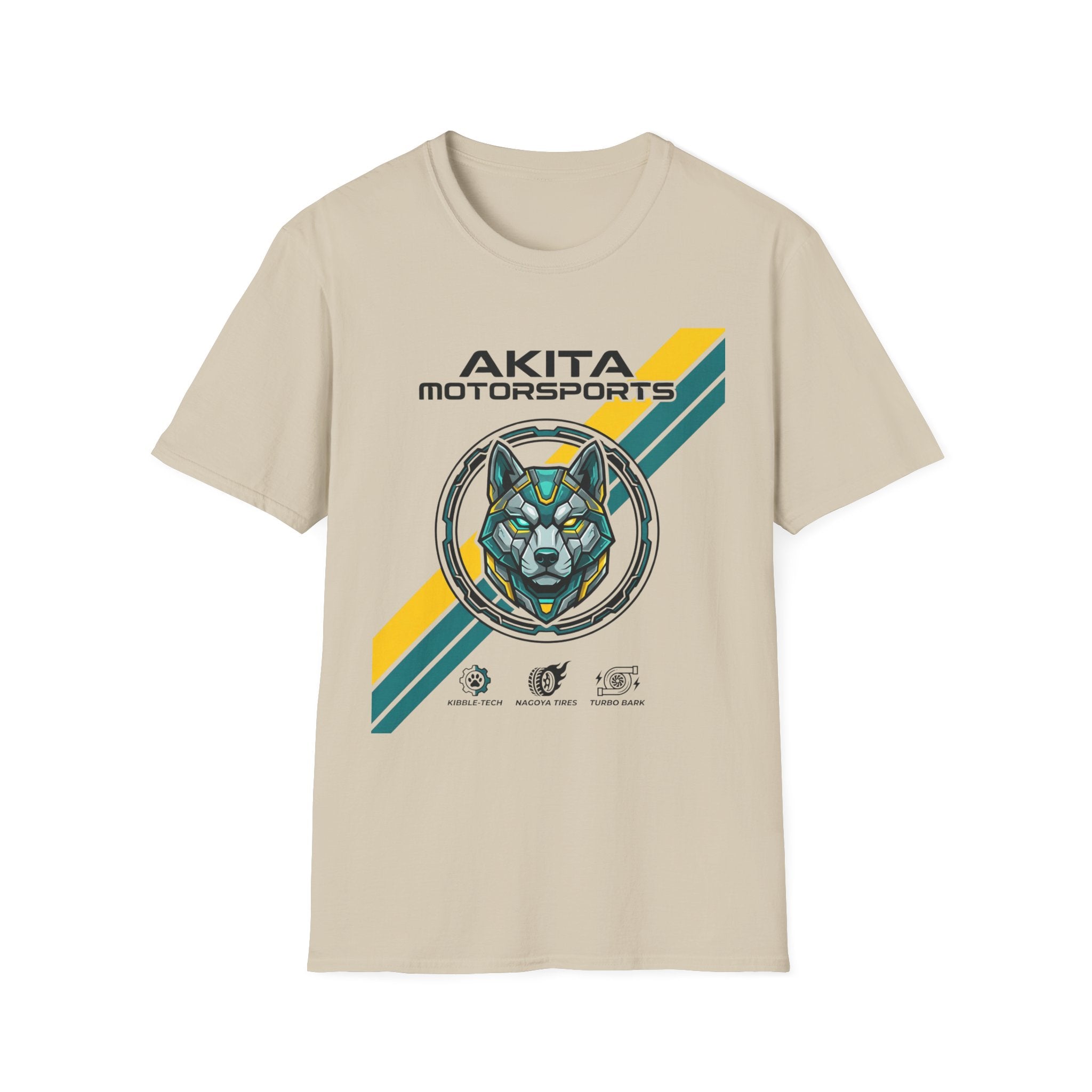 Akita Motorsports Racing T-Shirt — Retro Stripe Dog Helmet Tee