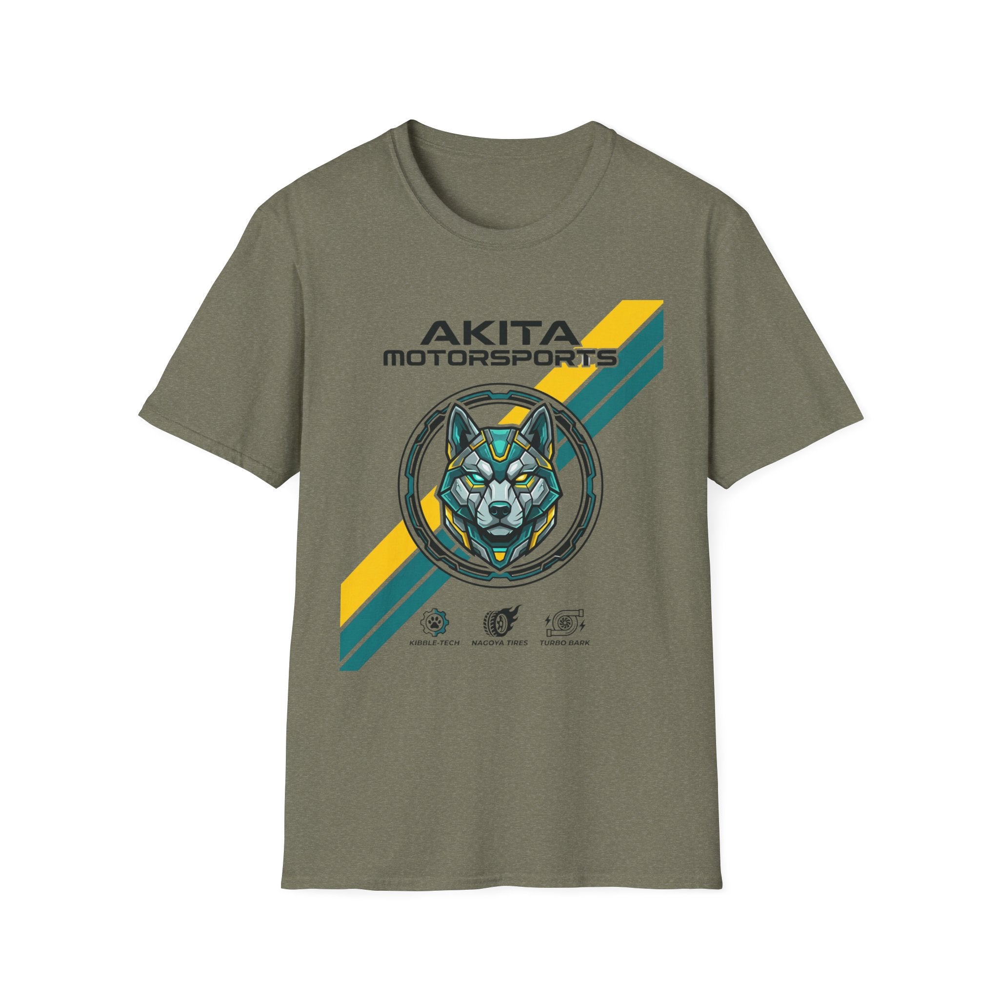 Akita Motorsports Racing T-Shirt — Retro Stripe Dog Helmet Tee