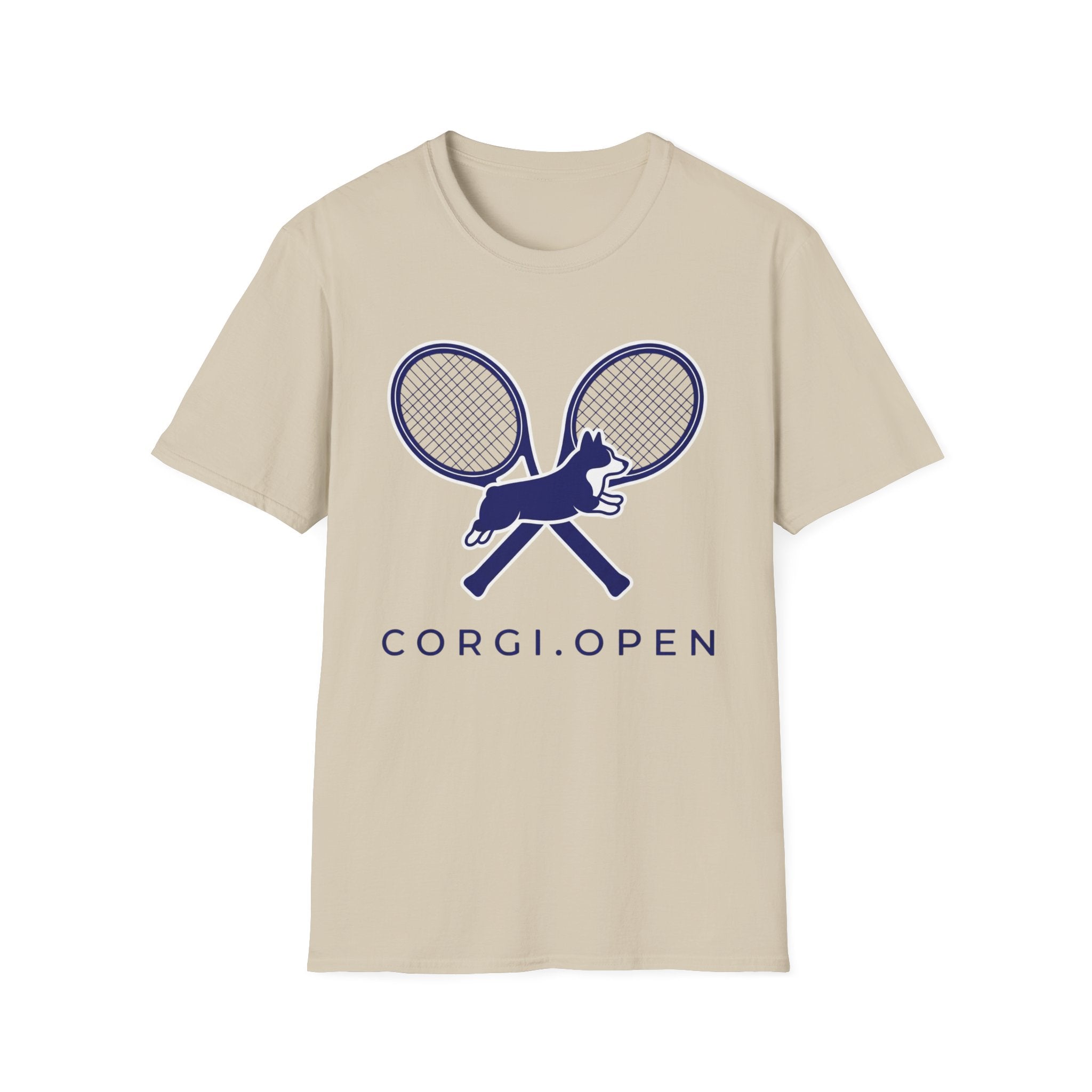 Corgi Open Tennis T-Shirt — Cute Corgi & Racket Graphic Tee
