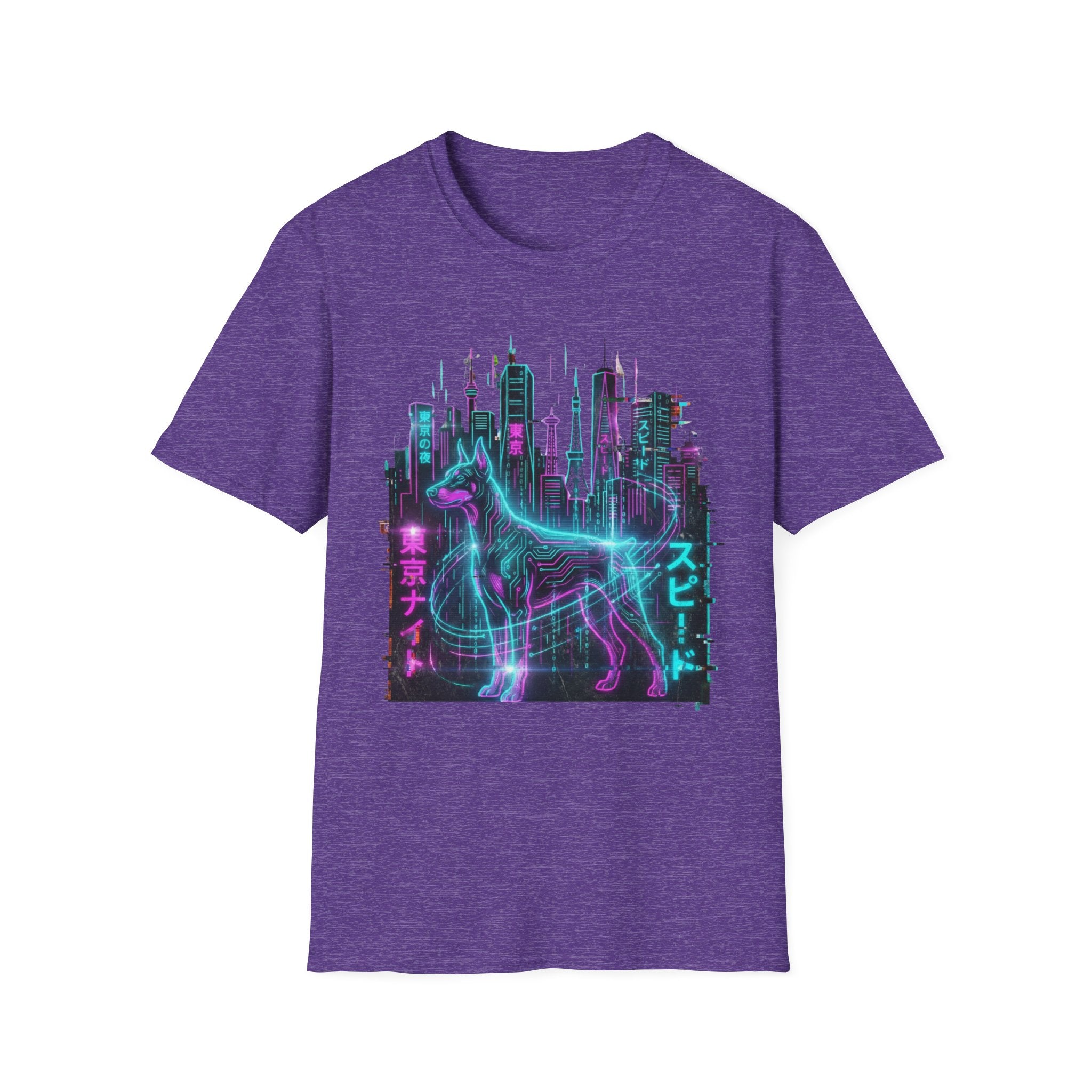 Cyberpunk Neon Wolf T-Shirt — Retro Tokyo Skyline Graphic