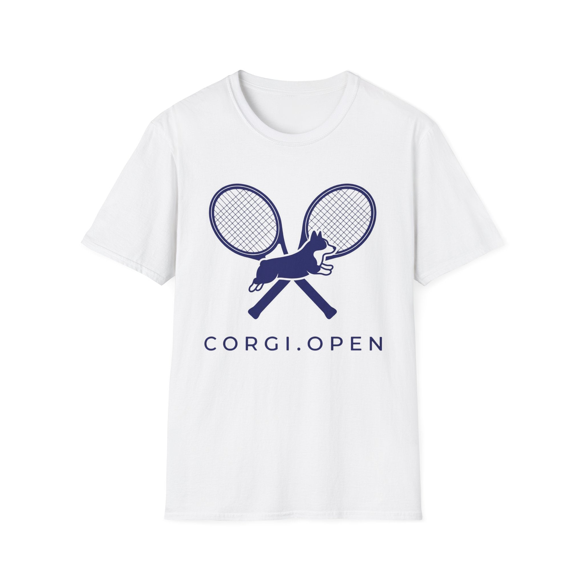 Corgi Open Tennis T-Shirt — Cute Corgi & Racket Graphic Tee