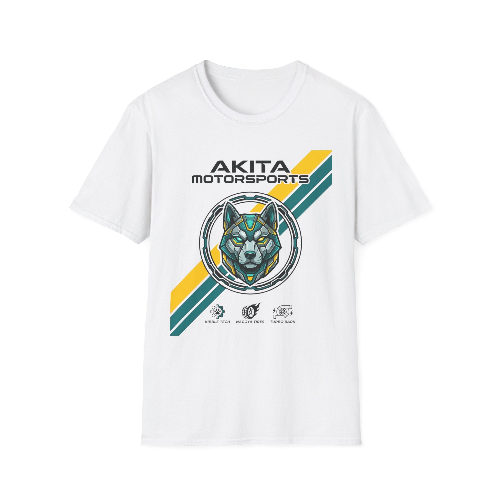 Akita Motorsports Racing T-Shirt — Retro Stripe Dog Helmet Tee