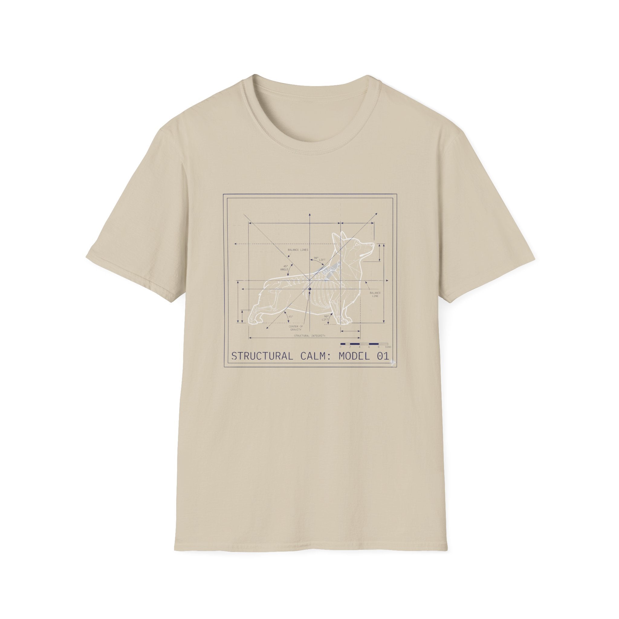 Calm Structural Model Dog T-Shirt — 'Structural Calm Model 01' Minimalist Graphic Tee