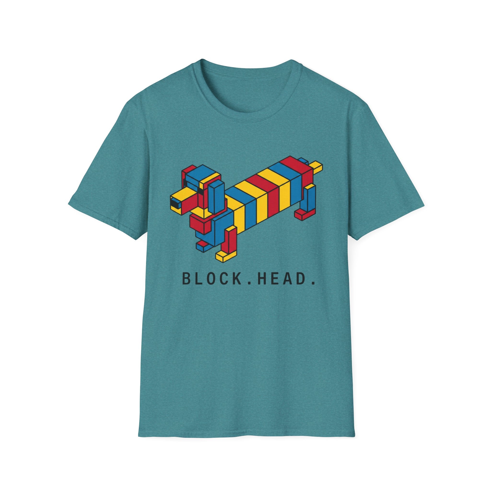 Block Head Tee — Retro Isometric Block Dog Graphic T-Shirt